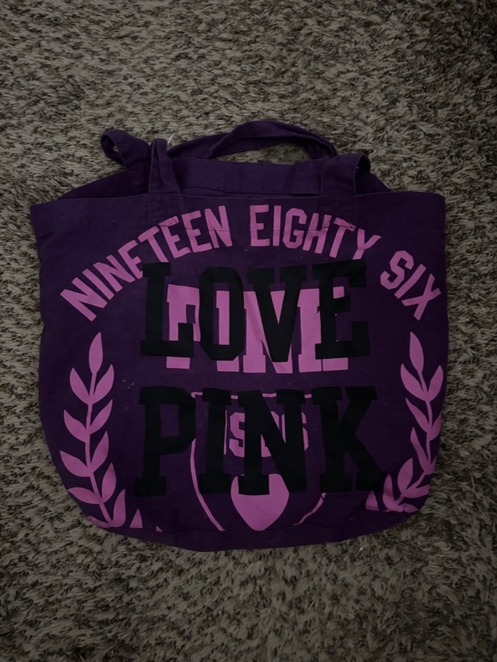 PINK Victoria's Secret Purple and Pink Graphic Canvas Tote